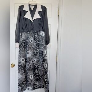 Vtg Maxi MCM Black White Floral 60s/70s Alfred Shaheen Calif Hawaii Sheer Sz 12